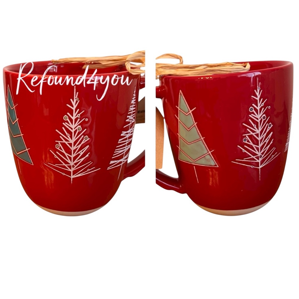 Tag - 3/$48 - ‘Christmas Tree- red’ double sided ceramic mug. NWT. Firm!